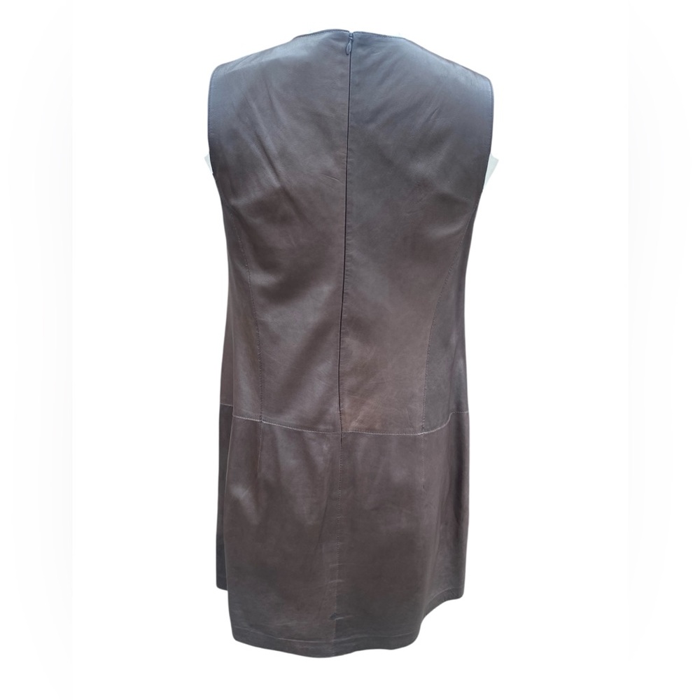 Vince Dark Brown Leather Shift Dress Size 10 | Minimalist Designer Moto Style - Picture 4 of 9